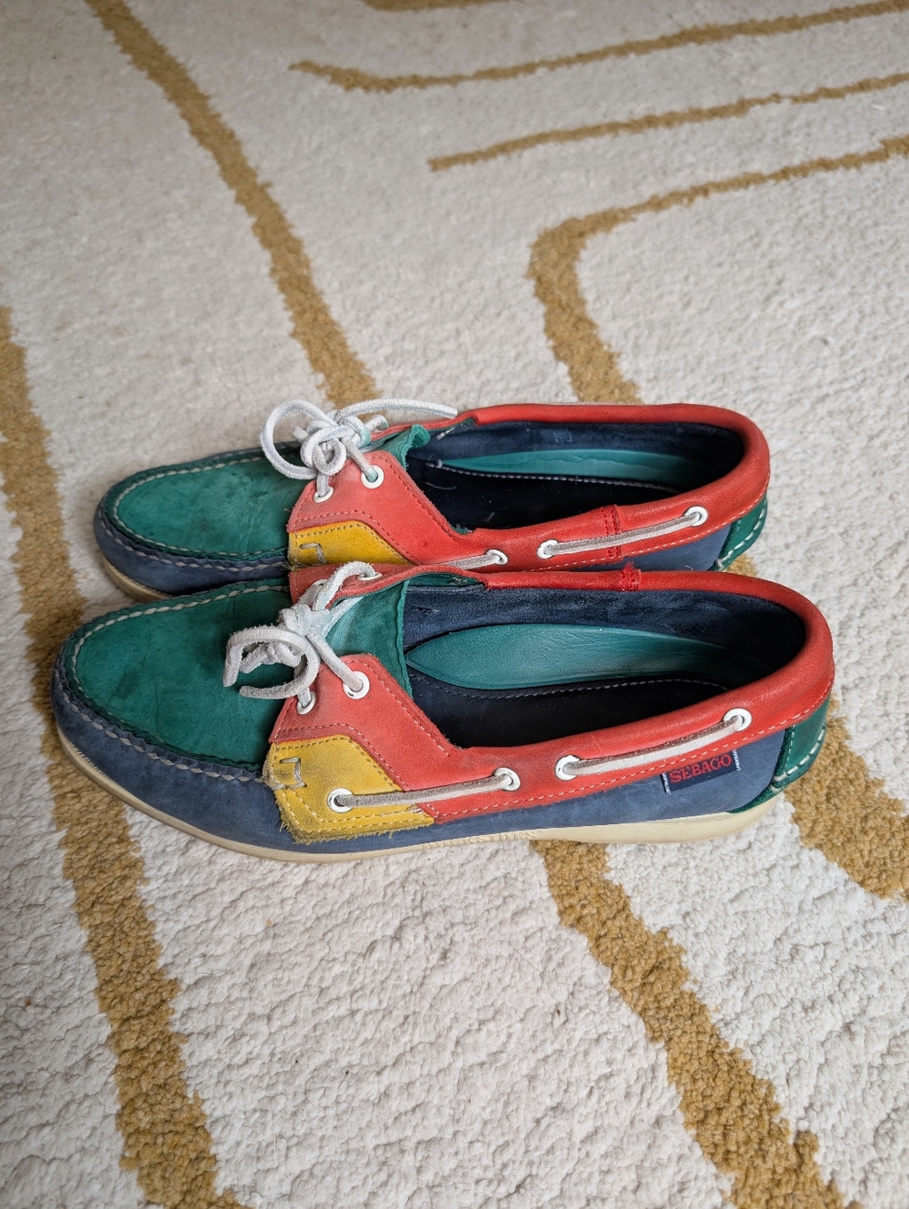 VTG Sebago Docksides Leather Women's Multicolor Suede Deck Shoes Sz 9 Preppy